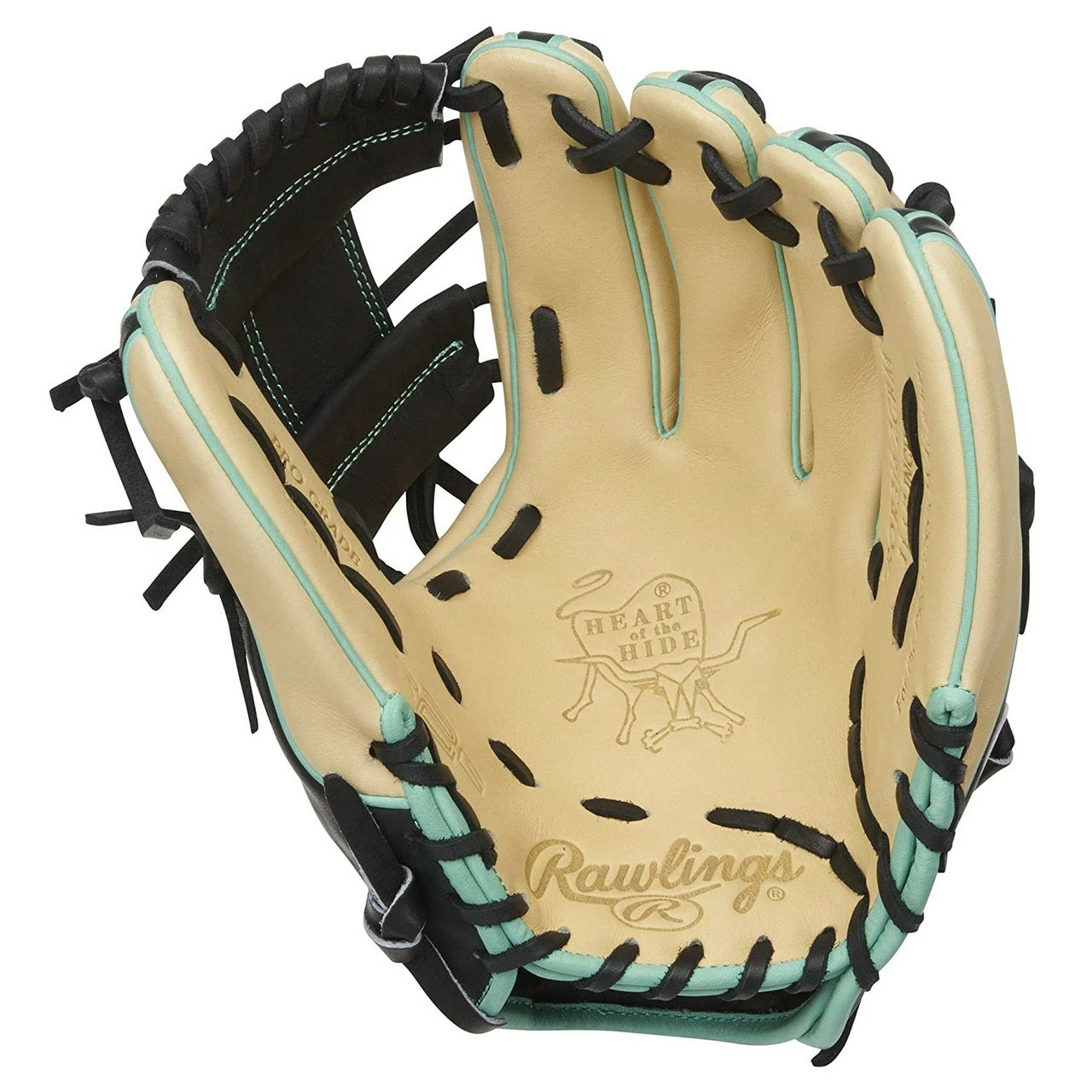 Rawlings Heart Of The Hide Black Camel Mint R2G Baseball Glove Pro I Web 11.5 Inch Right Hand Throw 2 Rawlings Heart Of The Hide Black Camel Mint R2G Baseball Glove Pro I Web 11.5 Inch Right Hand Throw - Image 2